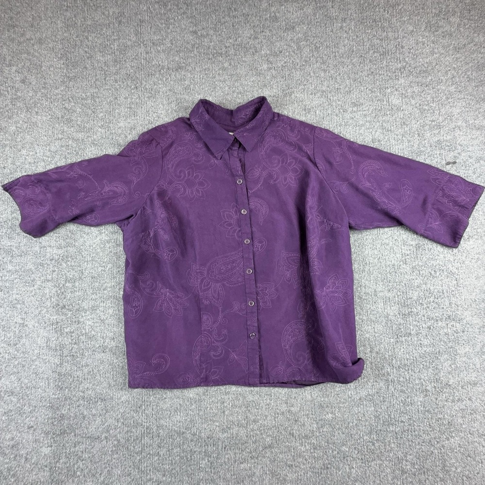 Croft & Barrow Blouse Womens 2X Purple Paisley Embroidered Button 3/4 Sleeve